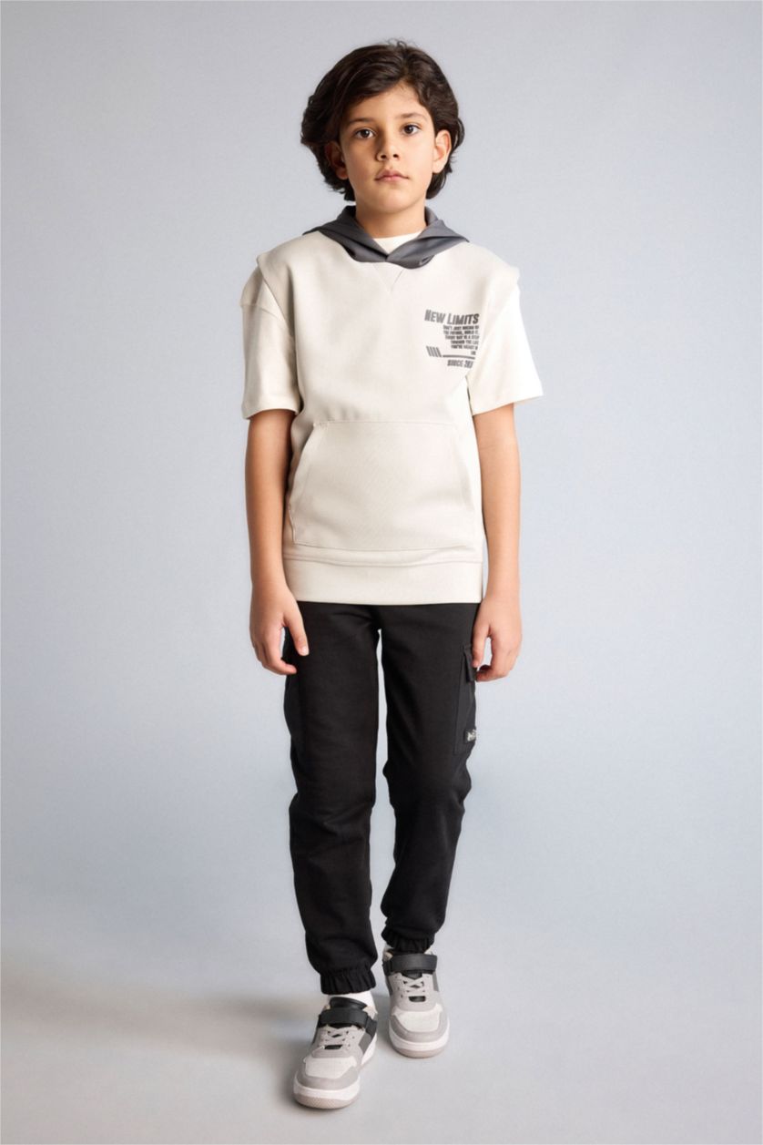 Boys & Teens Light Grey Boy Printed Scuba Fabric Hoodie