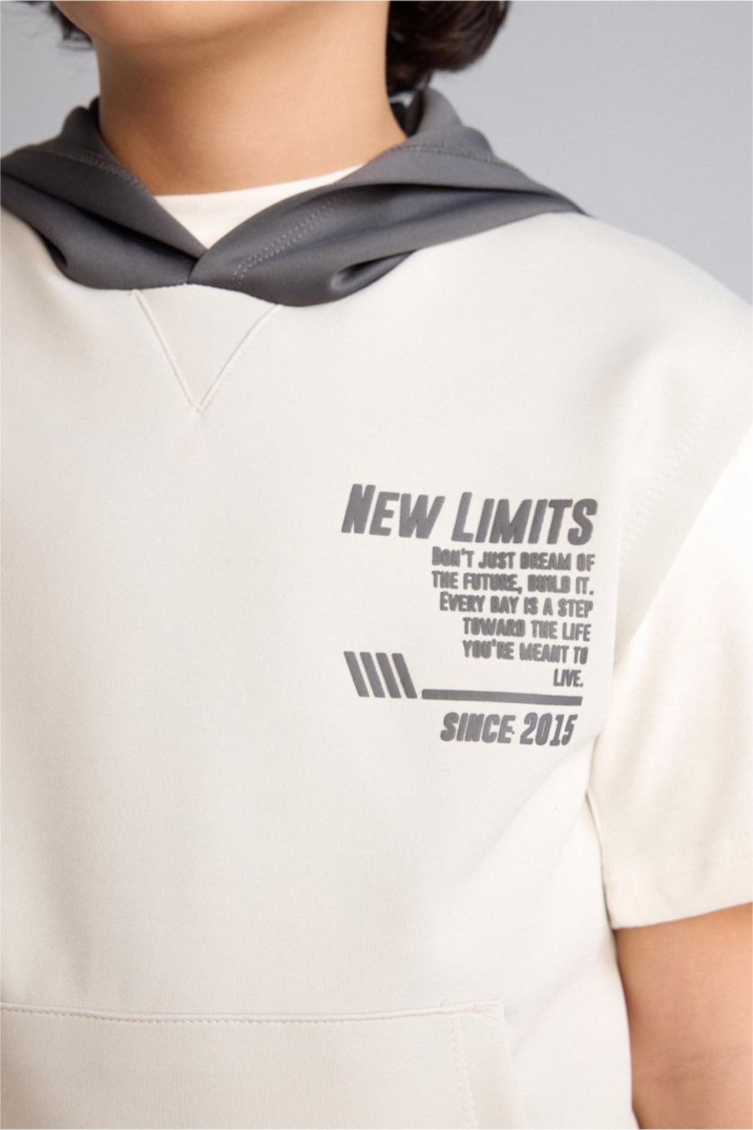 Boys & Teens Light Grey Boy Printed Scuba Fabric Hoodie