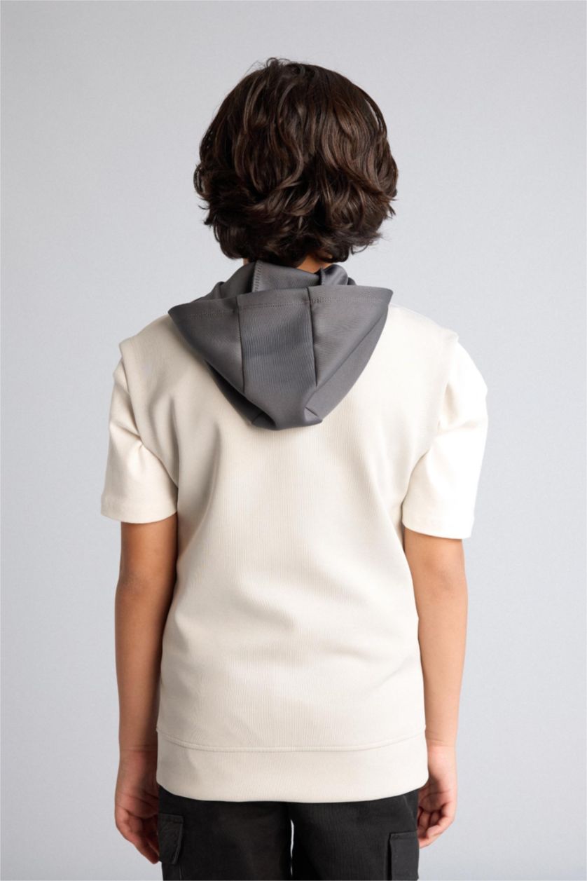 Boys & Teens Light Grey Boy Printed Scuba Fabric Hoodie