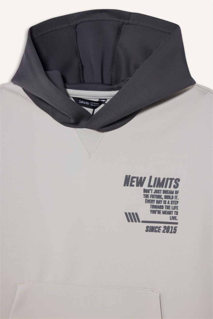 Boys & Teens Light Grey Boy Printed Scuba Fabric Hoodie