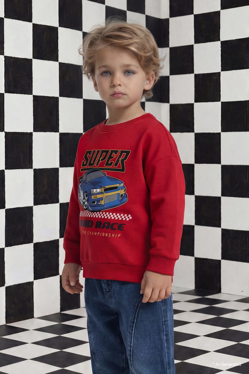 BABY BOY Red Baby Boy Crew Neck Printed Sweatshirt