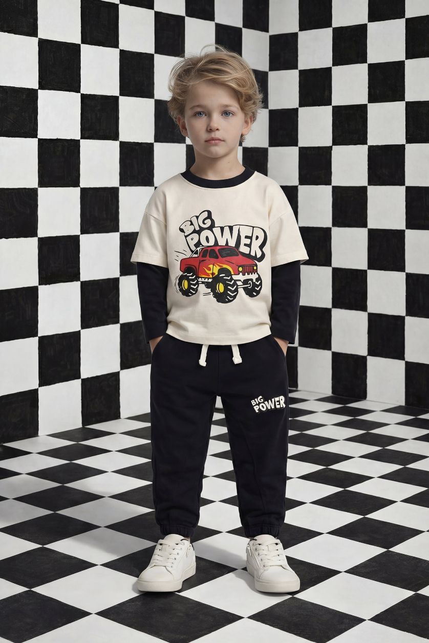 BABY BOY Black Cargo Fit Slogan Elastic Band Trousers
