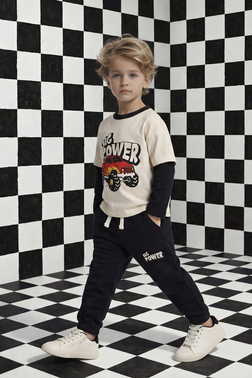 BABY BOY Black Cargo Fit Slogan Elastic Band Trousers