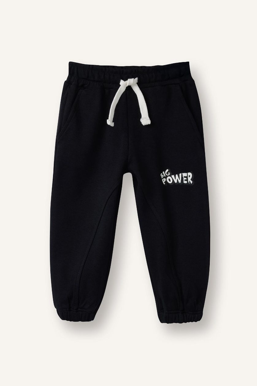 BABY BOY Black Cargo Fit Slogan Elastic Band Trousers