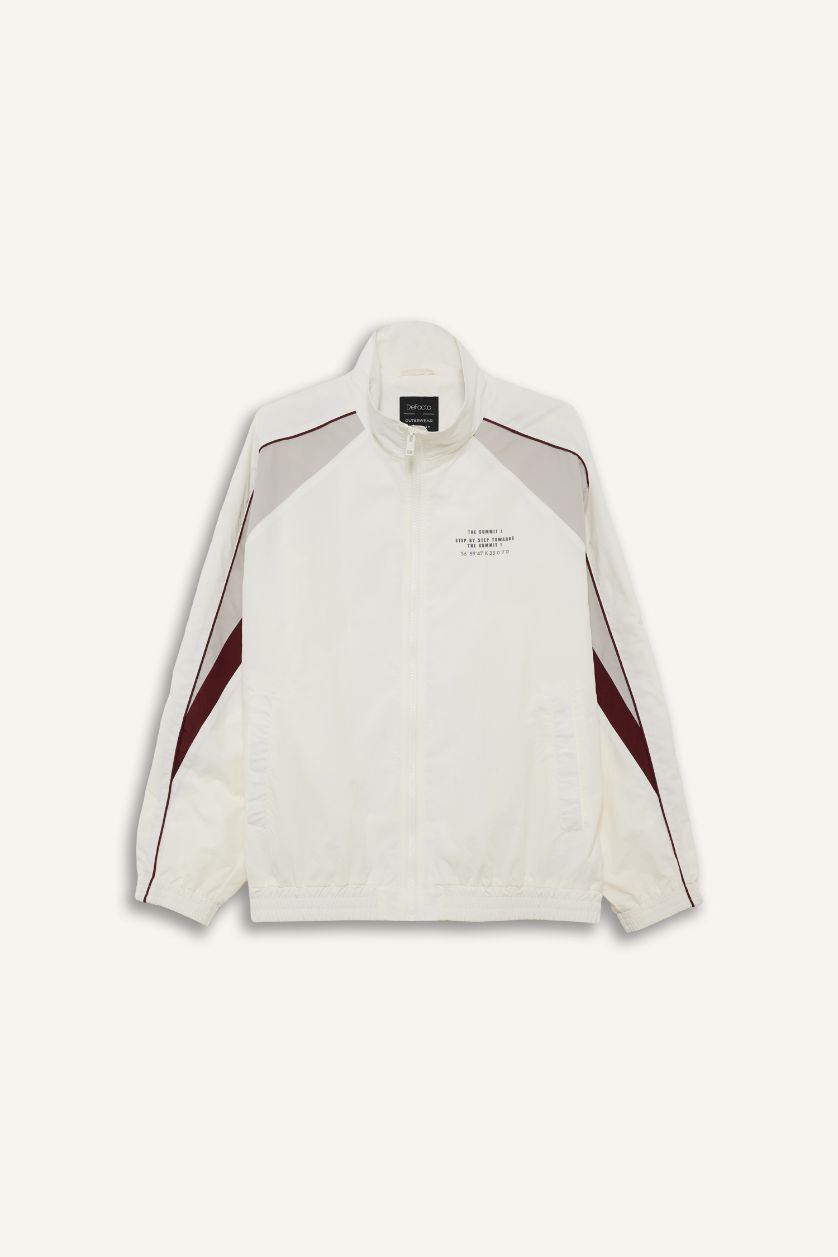 Man Beige Waterproof Zippered Jacket