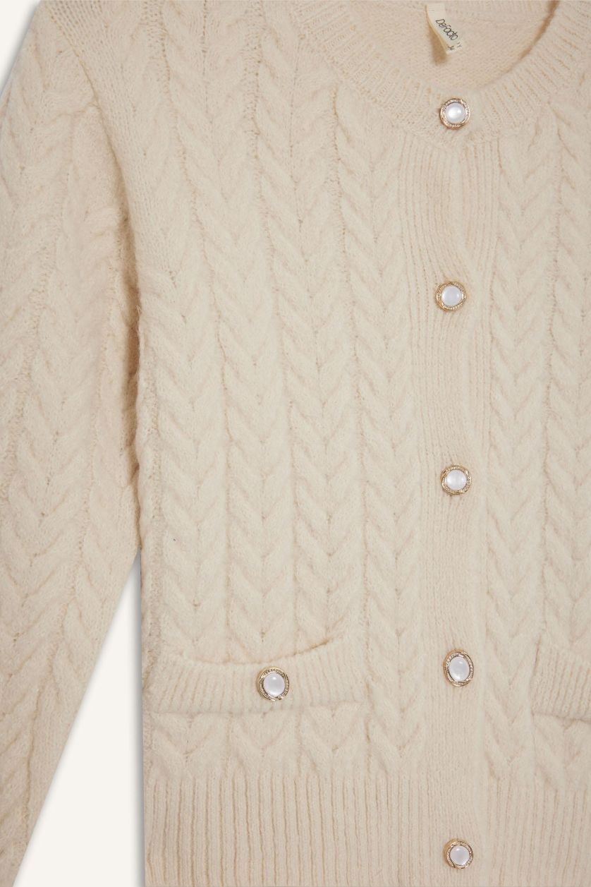 Kız Çocuk - Genç Kız Ekru Düğmeli Hırka Kız Çocuk