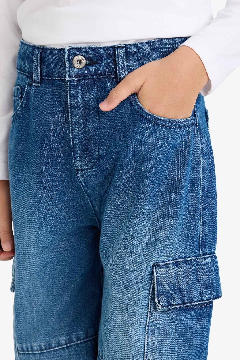 Erkek Çocuk - Genç Erkek Mavi Wıde Leg Cepli Jean Pantolon Erkek Çocuk