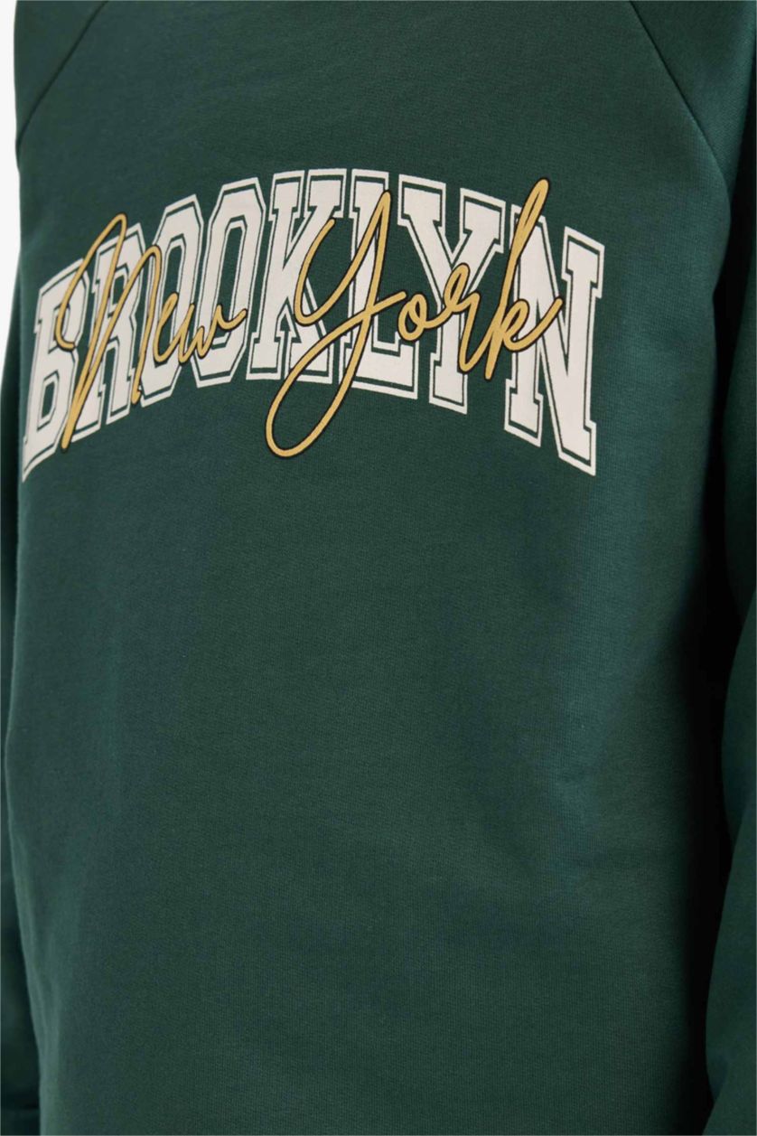 أولادي أخضر غامق تيشيرت اولادي كم طويل قماش خفيف اوفر سايز