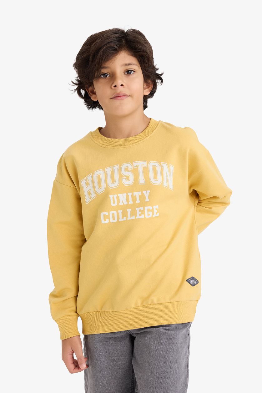 Erkek Çocuk - Genç Erkek Hardal Oversize Geniş Kalıp Baskılı Sweatshirt Erkek Çocuk