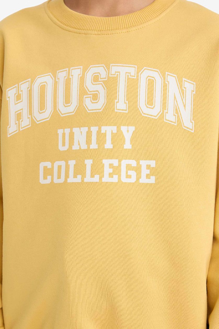 Erkek Çocuk - Genç Erkek Hardal Oversize Geniş Kalıp Baskılı Sweatshirt Erkek Çocuk