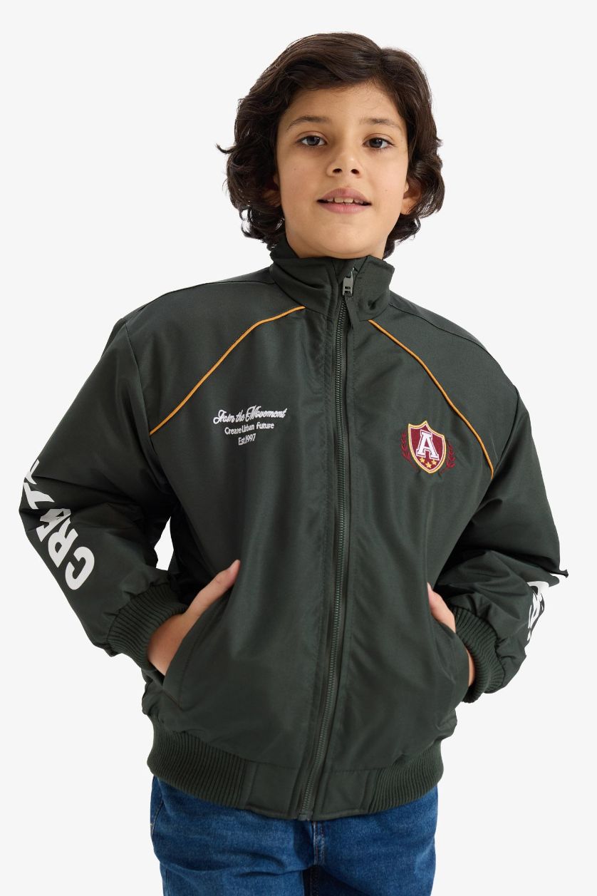 BOYS & TEENS Dark Green Boy Zippered Taffeta Jacket