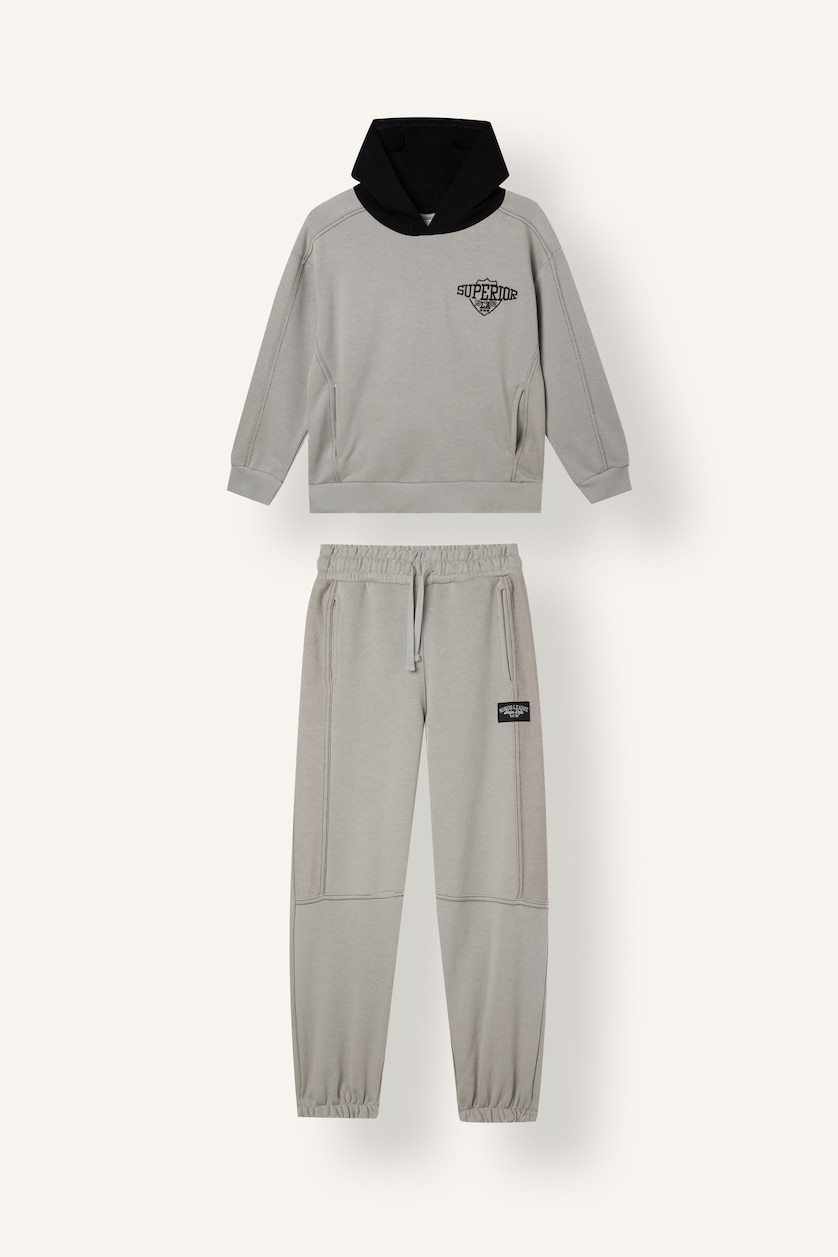 BOYS & TEENS Light Grey Boy 2 Piece Hooded Long Sleeve Printed Set