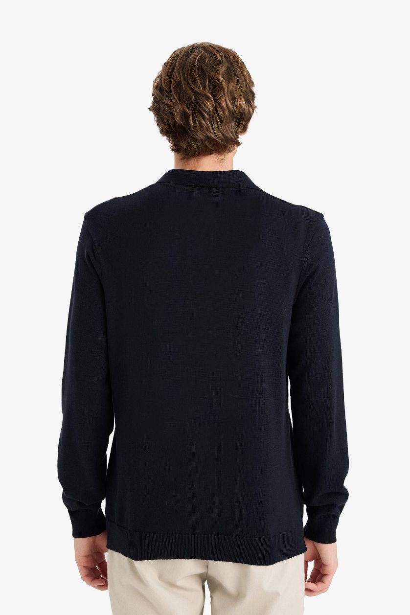 رجال كحلي بلوز صوف تريكو قصة عادية منقوش