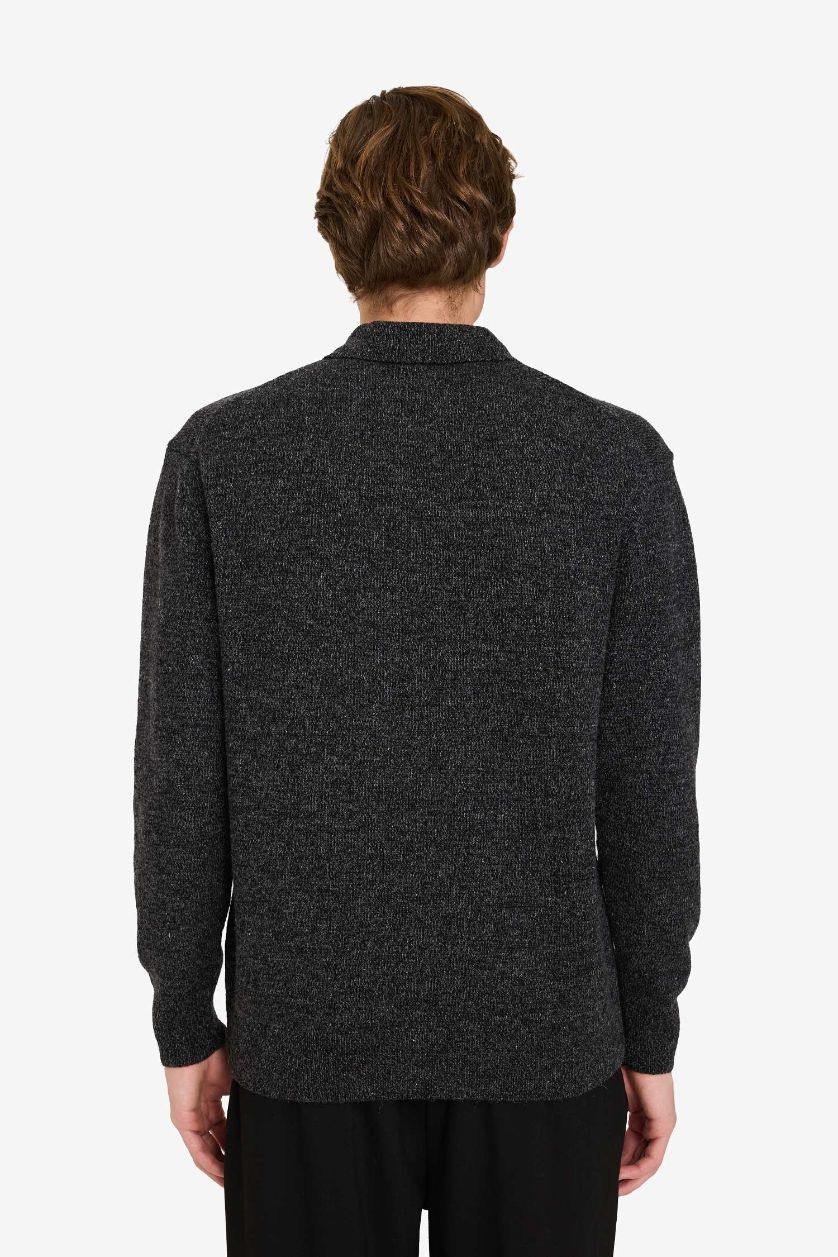 Erkek Antasit Melanj Standart Fit Yarım Fermuarlı Triko Kazak