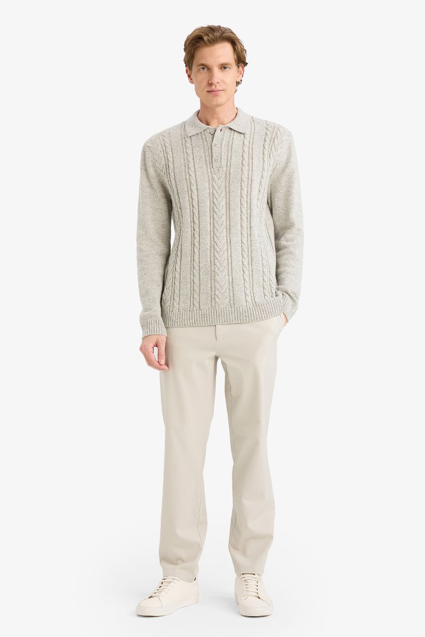 MAN Grey Melange Standard Fit Polo Collar Knitwear Pullover