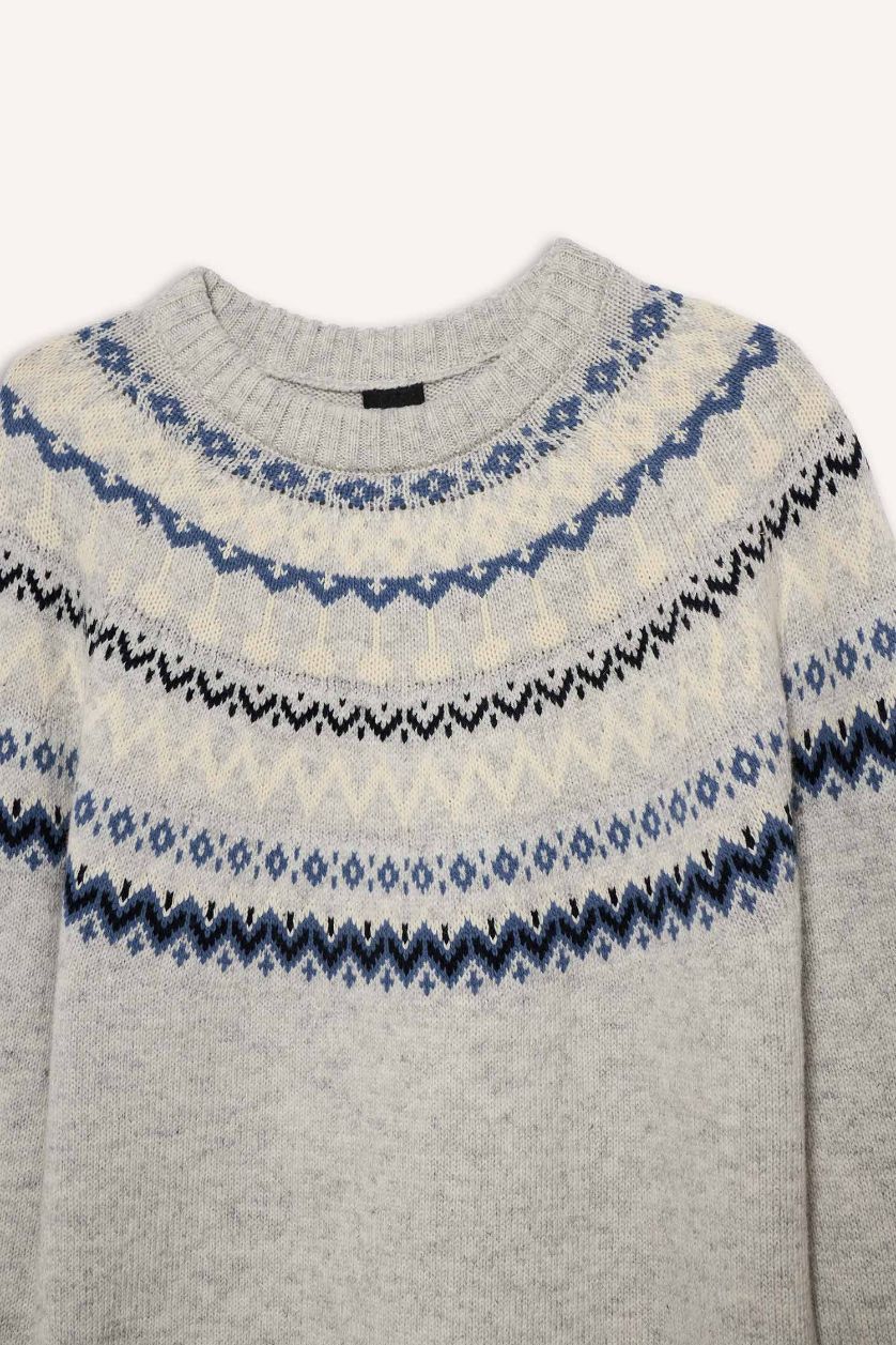 رجال رمادي داكن بلوز تريكو قصة عادية بياخة مستديرة