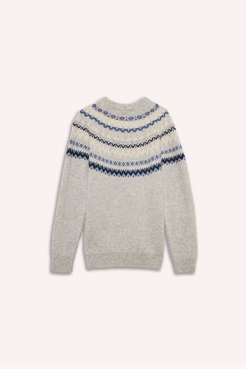 رجال رمادي داكن بلوز تريكو قصة عادية بياخة مستديرة