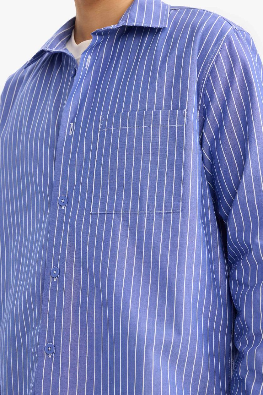 رجال أزرق قميص مخطط ردن طويل اوفر سايز