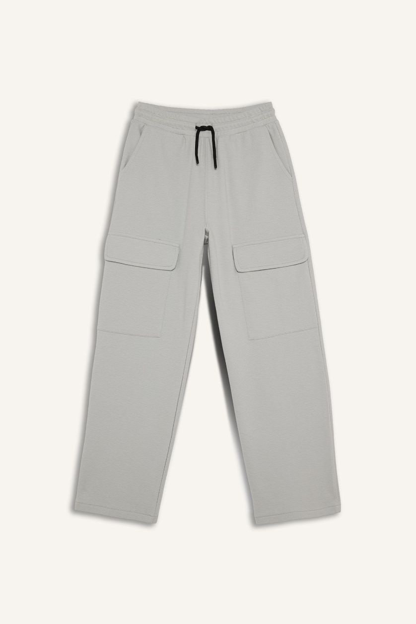 Erkek Çocuk - Genç Erkek Açık Gri Loose Fit Beli Lastikli Eşofman Altı Erkek Çocuk