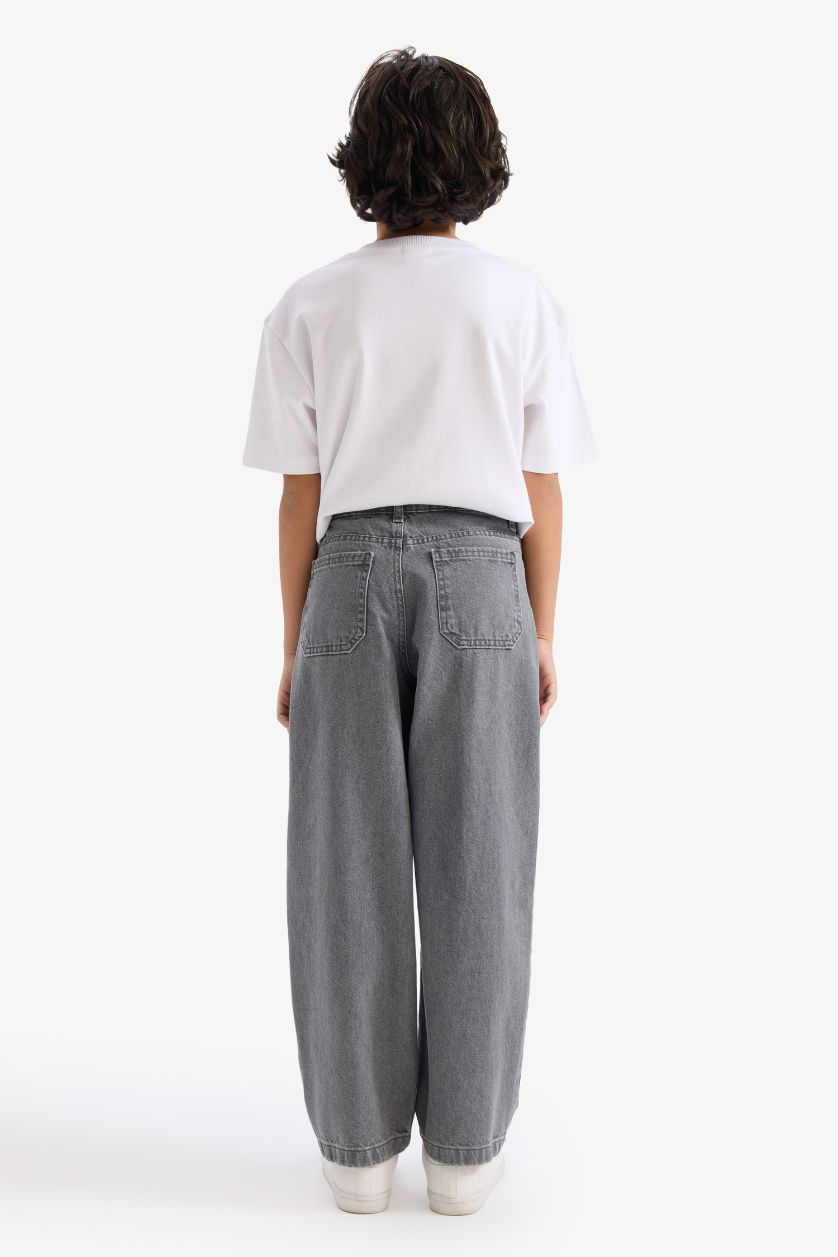 Erkek Çocuk - Genç Erkek Gri Barrel Fit Düz Paça Jean Pantolon Erkek Çocuk