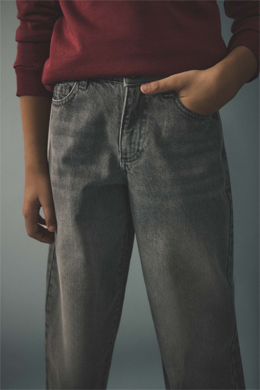 أولاد رمادي بنطرون جينز كارجو ولادي برجل عادي بجيب