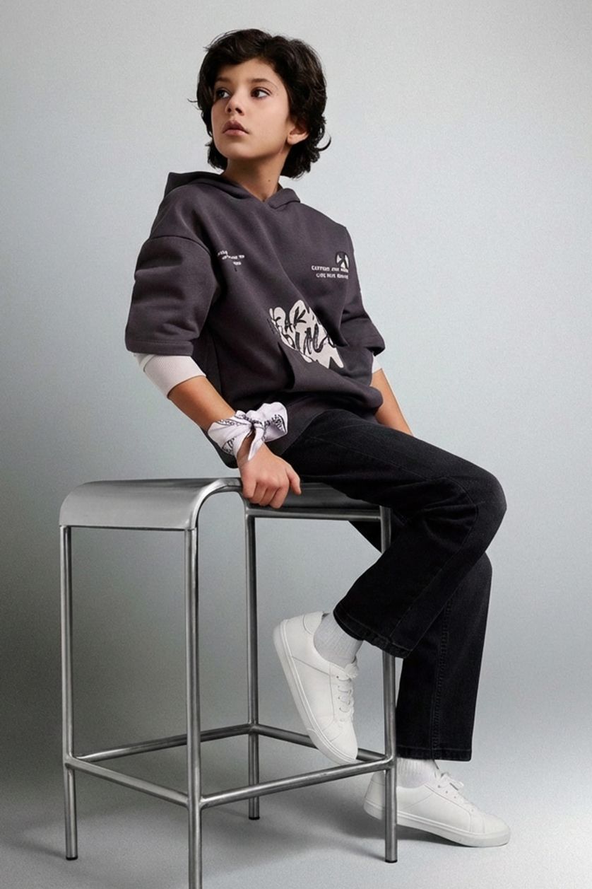 Erkek Çocuk - Genç Erkek Siyah Straight Fit Düz Paça Jean Pantolon Erkek Çocuk