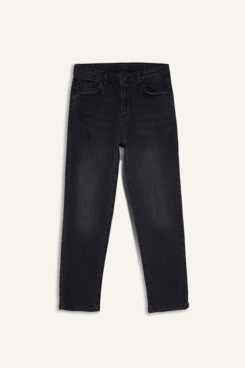 Erkek Çocuk - Genç Erkek Siyah Straight Fit Düz Paça Jean Pantolon Erkek Çocuk