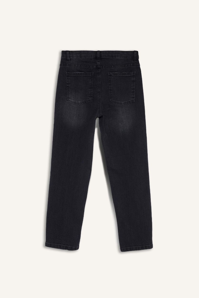 Erkek Çocuk - Genç Erkek Siyah Straight Fit Düz Paça Jean Pantolon Erkek Çocuk