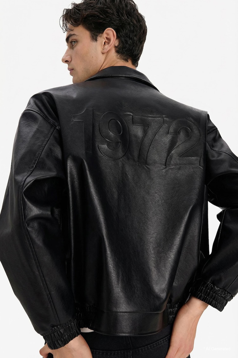Erkek Siyah Oversize Suni Deri Ceket