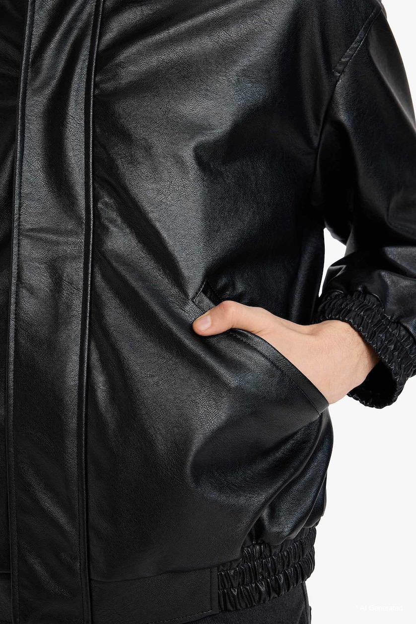 Erkek Siyah Oversize Suni Deri Ceket