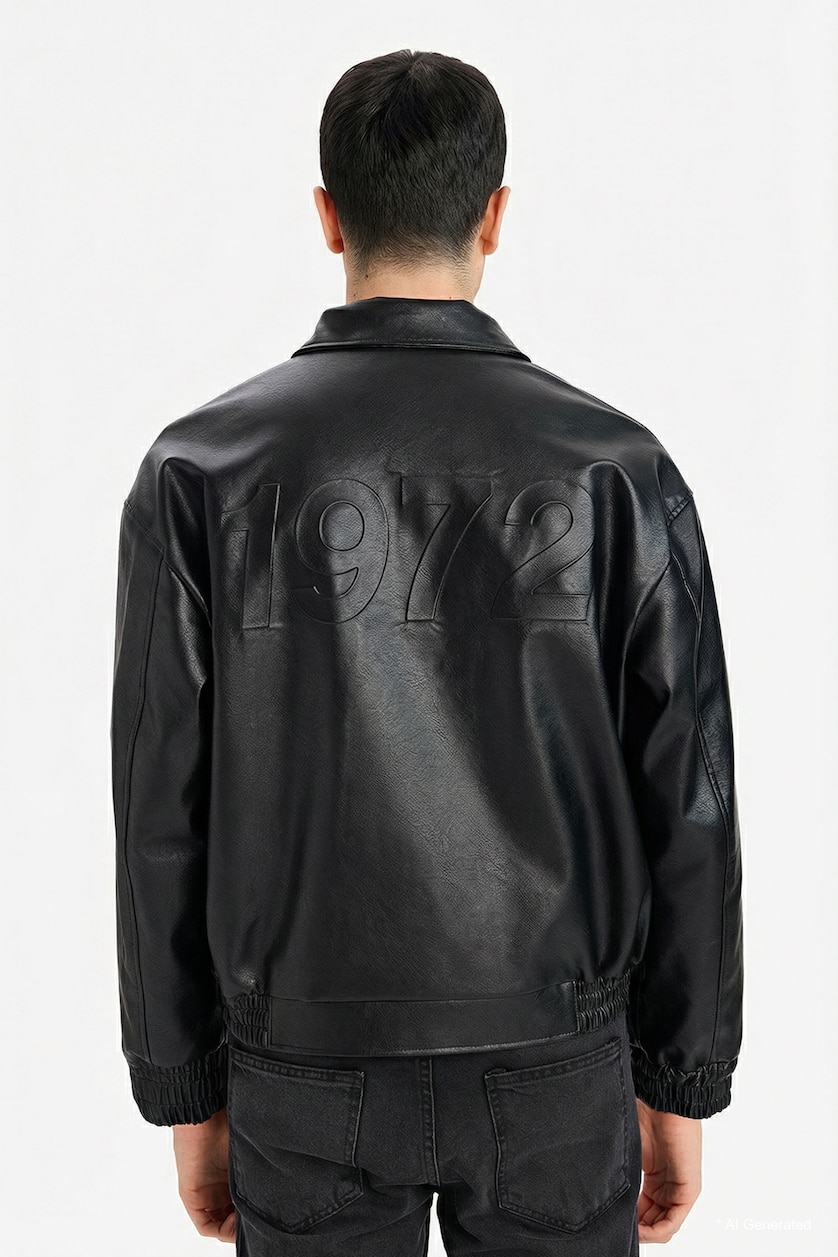 Erkek Siyah Oversize Suni Deri Ceket
