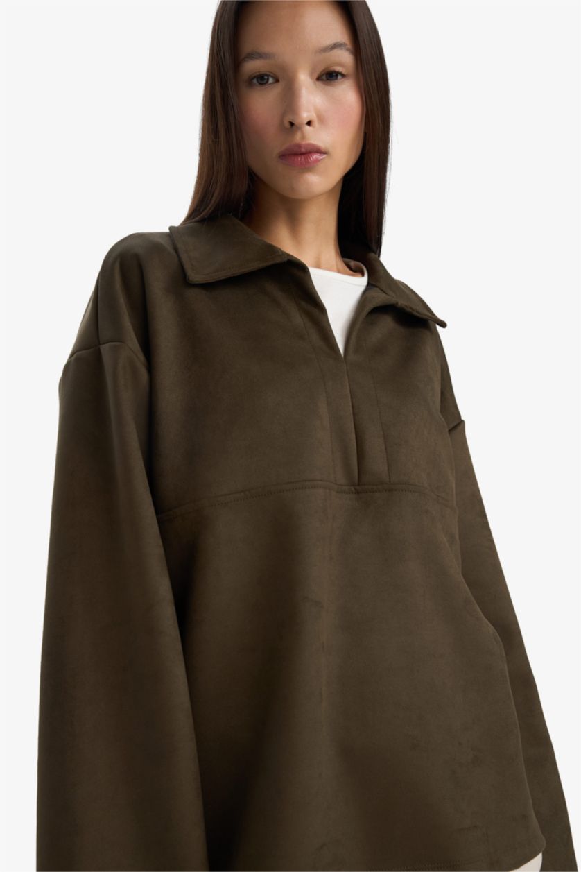 Woman Khaki تيشيرت ردن طويل شمواه اوفر سايز بياخة بولو