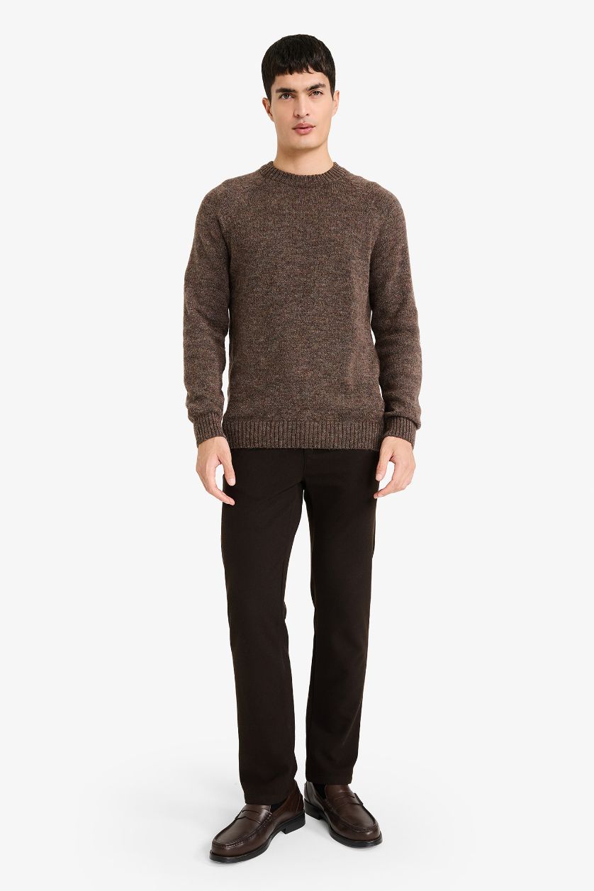 HOMME Marron Pull en maille à col rond Coupe standard