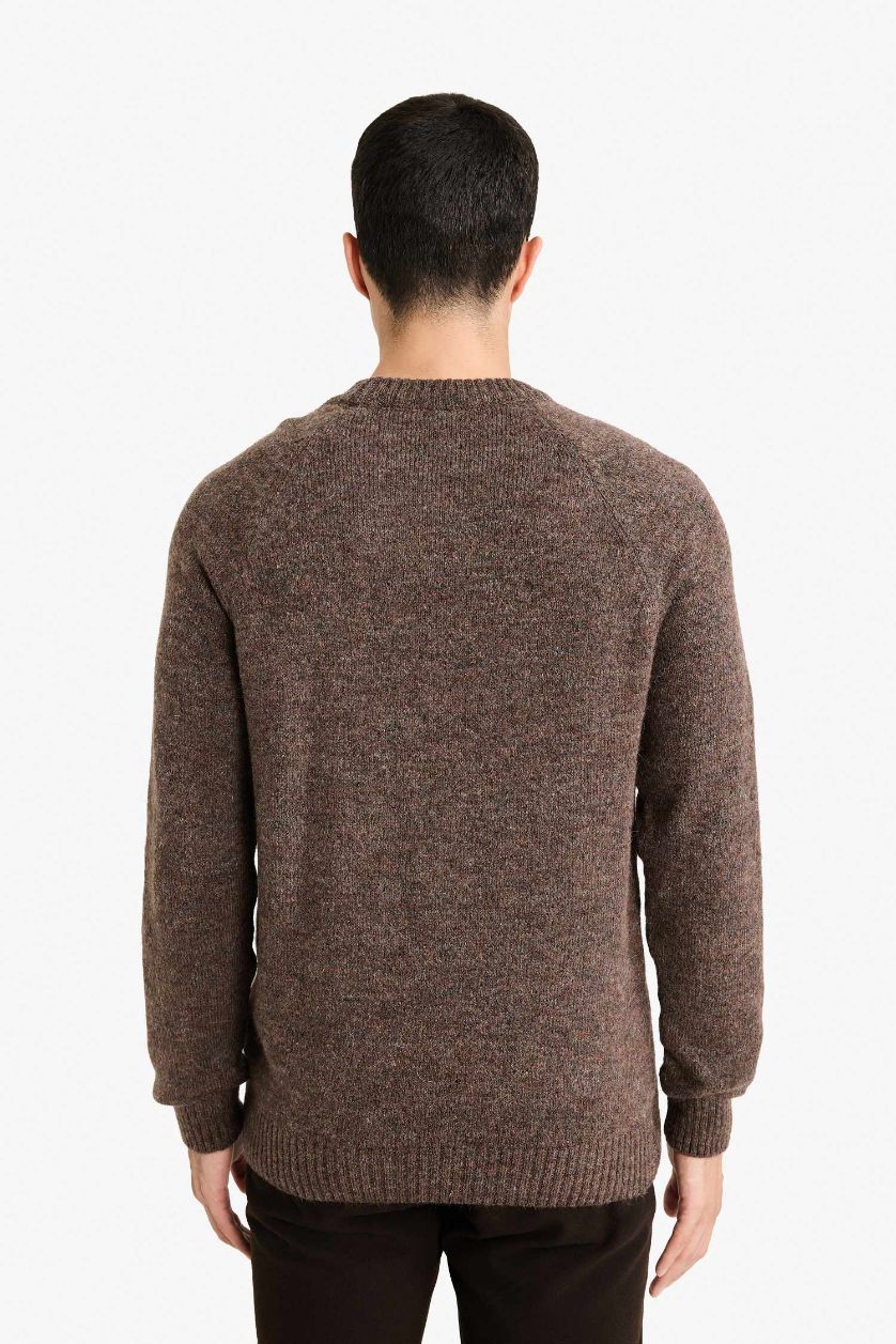 HOMME Marron Pull en maille à col rond Coupe standard
