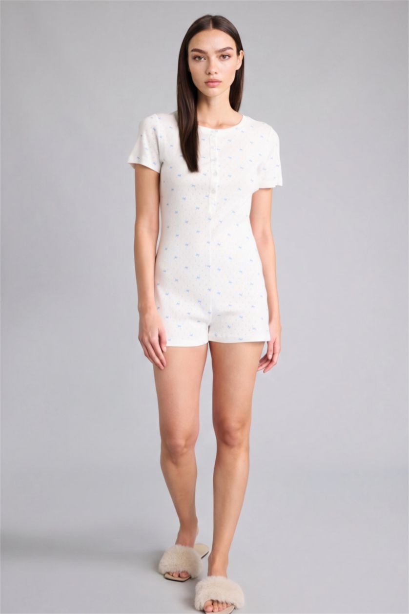 Kadın Ekru Regular Fit Kısa kollu Tulum