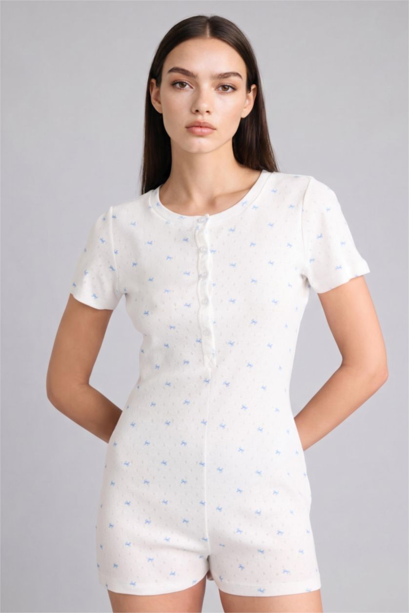 Kadın Ekru Regular Fit Kısa kollu Tulum