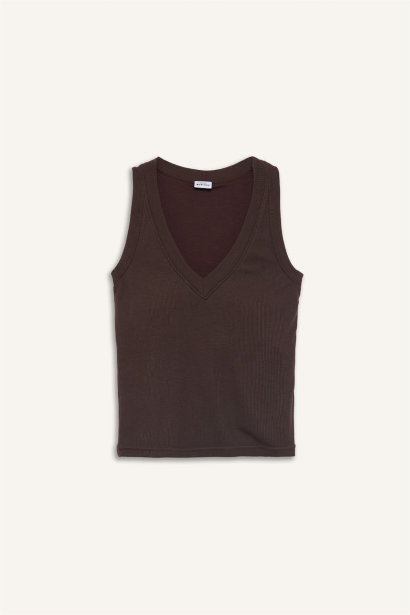 نساء بني Slim Fit V-Neck Modal Sports Tank Top