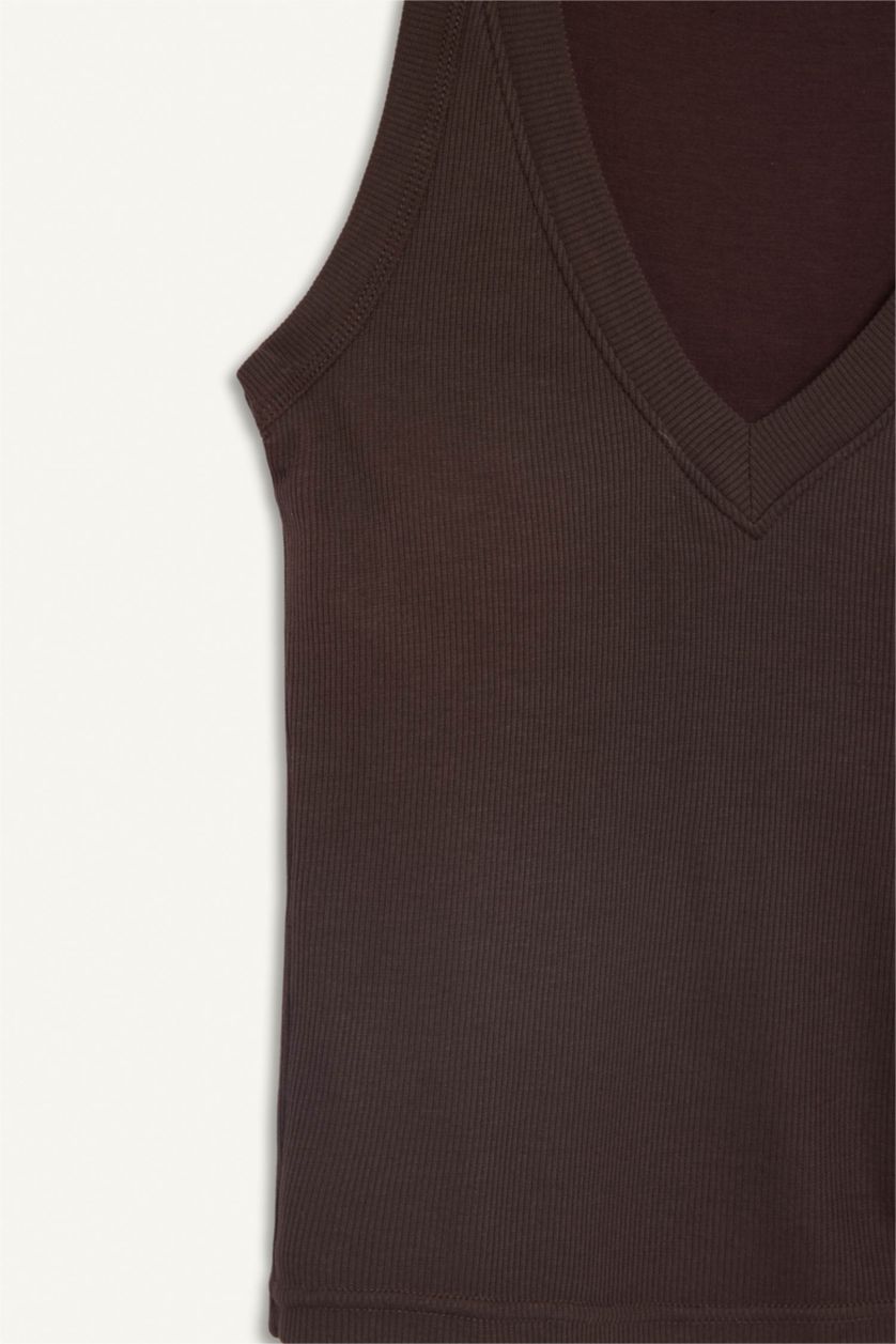 نساء بني Slim Fit V-Neck Modal Sports Tank Top
