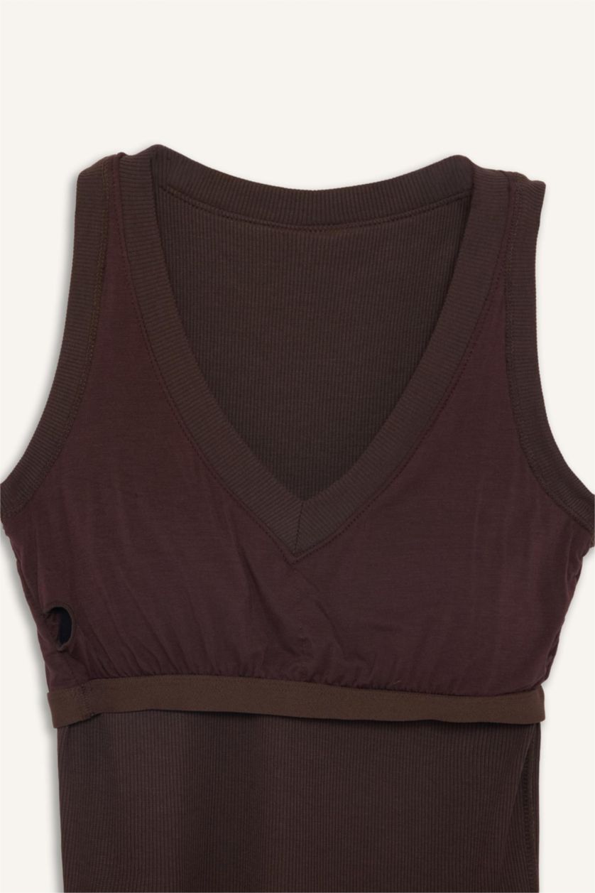 نساء بني Slim Fit V-Neck Modal Sports Tank Top