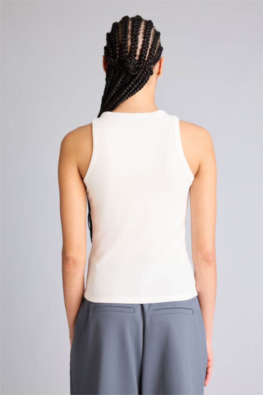 Женщины Бежевый Спортивная майка Slim Fit из модала с V-образным вырезом