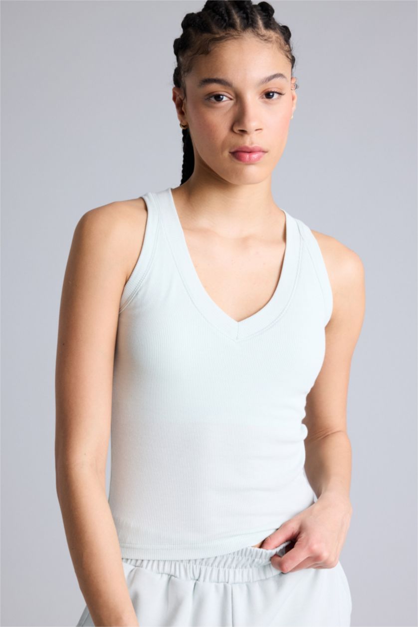 Женщины Мятный Спортивная майка Slim Fit из модала с V-образным вырезом