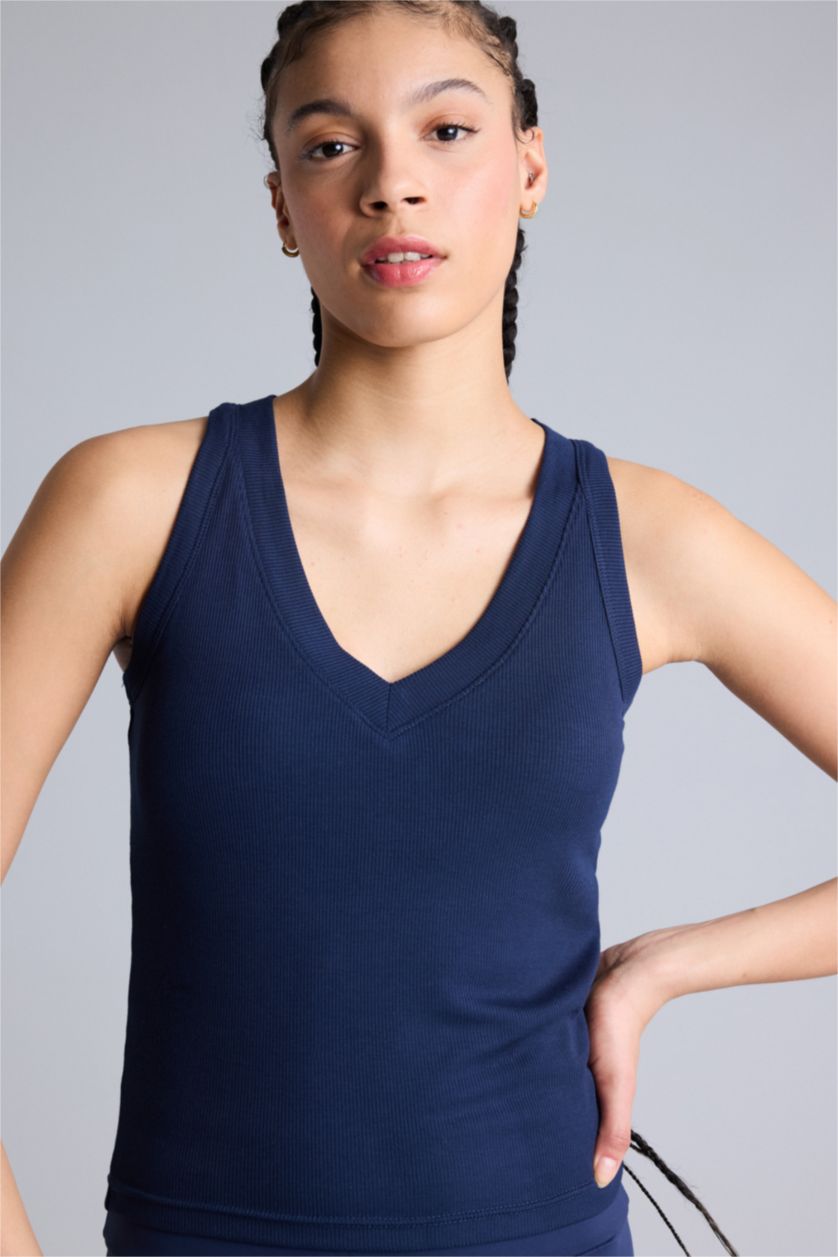 Женщины Синий Спортивная майка Slim Fit из модала с V-образным вырезом