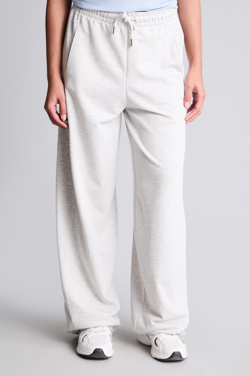 Women Grey Melange Barrel Fit Fleece With Pockets Sweatpants