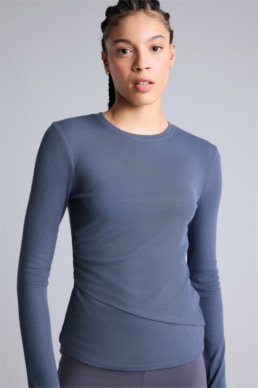 Kadın Antrasit Slım Fıt Modal Uzun Kollu Tişört