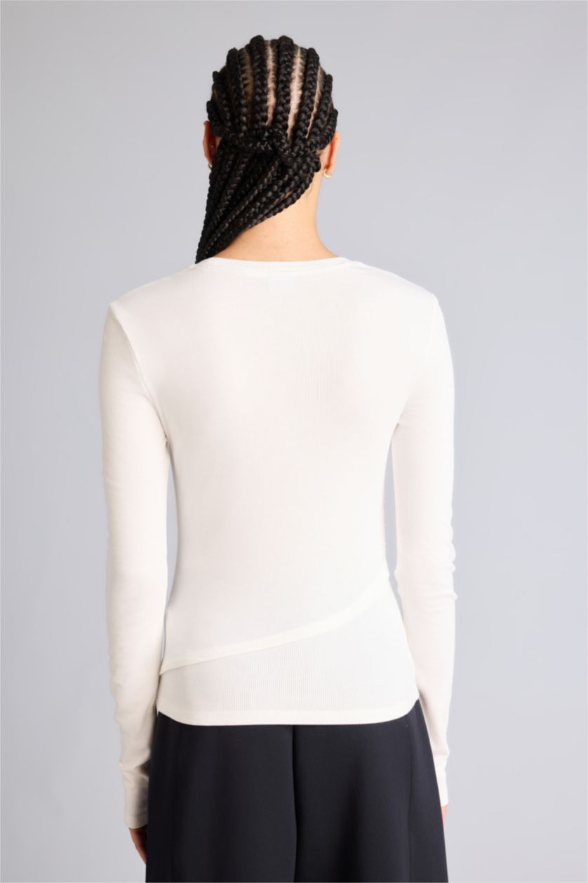 Женщины Бежевый Спортивная футболка Slim Fit из модала с круглым вырезом и длинным рукавом