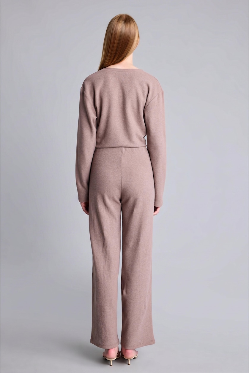 Kadın Kahve V Yaka Düğmeli Basic Hırka