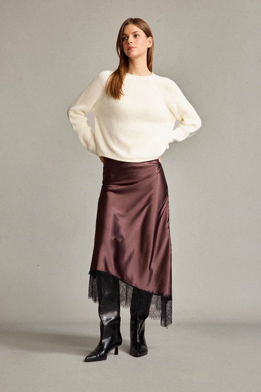 Woman Light Brown Satin Normal Waist Skirt