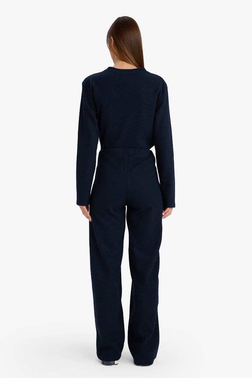 حريمي كحلي بنطلون وايد ليج برجل واسع