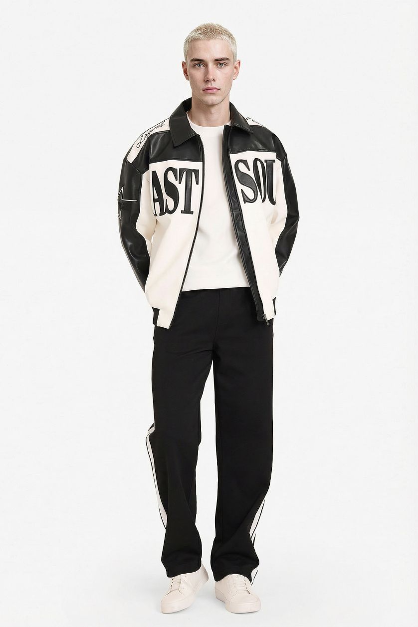 Erkek Siyah Oversıze Fermuarlı Suni Deri Mont