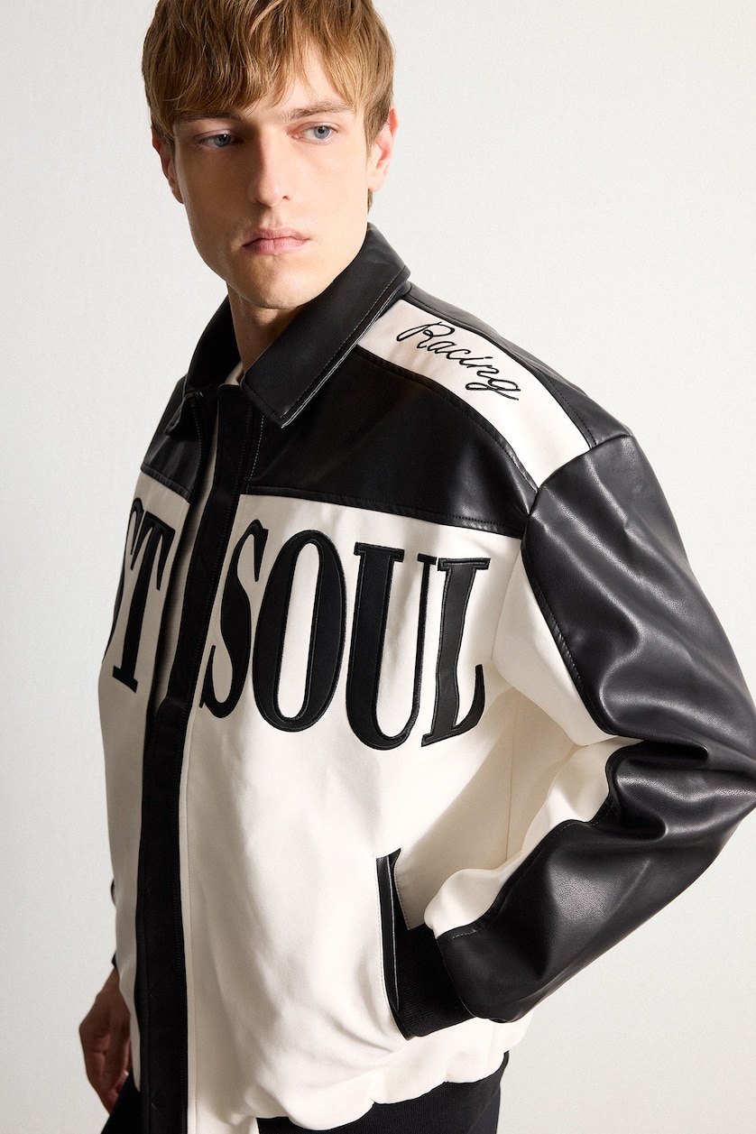Men Black Oversize Zip-Up Faux Leather Jacket
